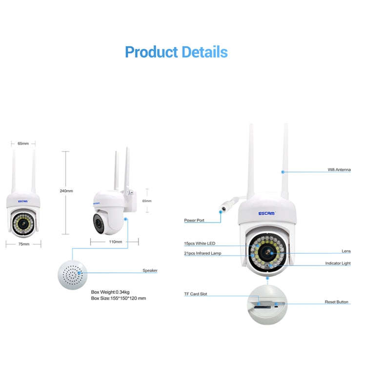 ESCAM PVR007 3MP Smart HD WiFi Camera Support Full Color Night Vision / Motion Detection / Sound ...