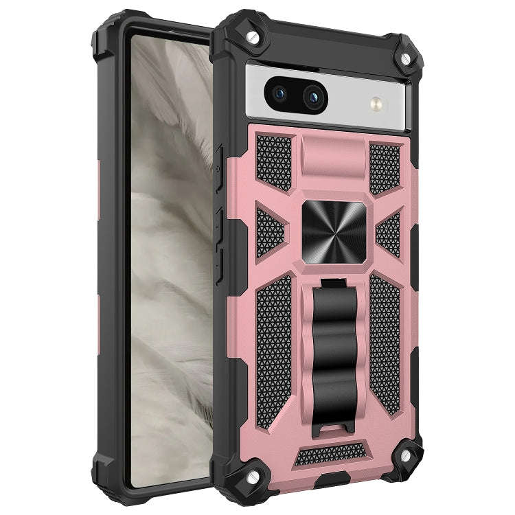 For Google Pixel 7a Shockproof TPU + PC Magnetic Phone Case with Holder(Rose Gold)