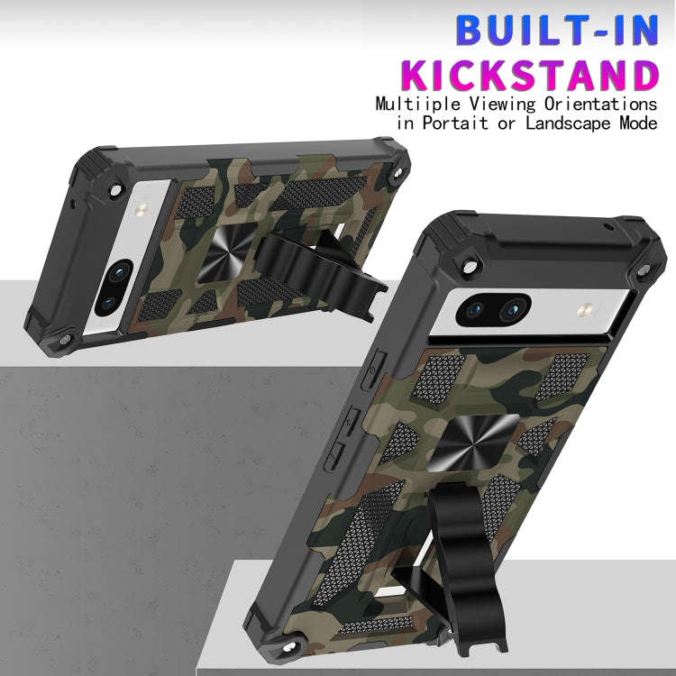 For Google Pixel 7a Camouflage Armor Kickstand TPU + PC Magnetic Phone Case(Blue)