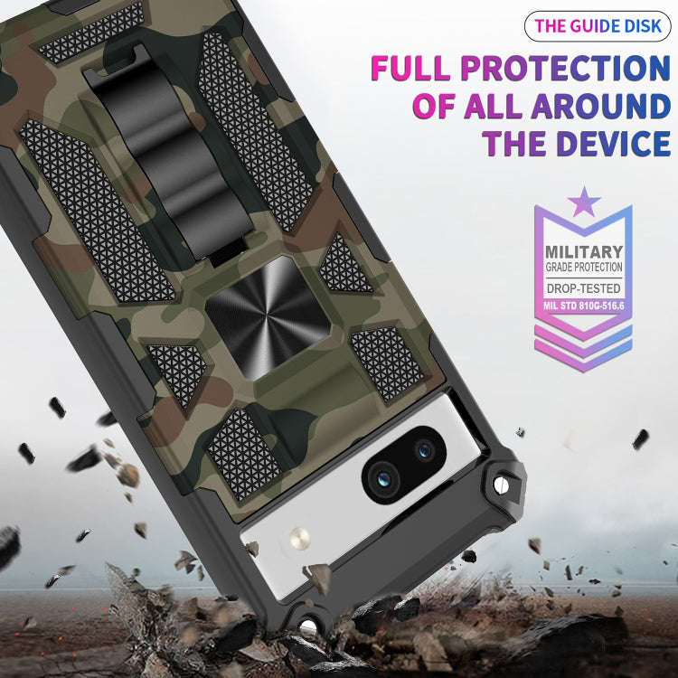 For Google Pixel 7a Camouflage Armor Kickstand TPU + PC Magnetic Phone Case(Blue)