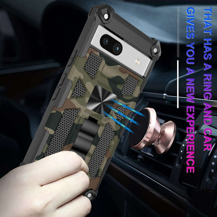 For Google Pixel 7a Camouflage Armor Kickstand TPU + PC Magnetic Phone Case(Blue)