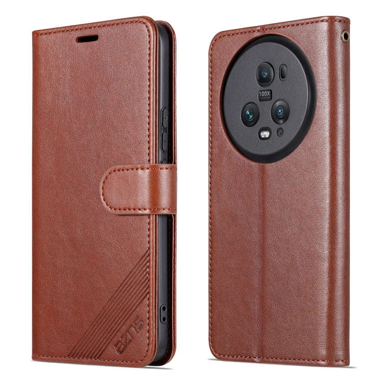 For Honor Magic5 Pro AZNS Sheepskin Texture Flip Leather Phone Case(Brown)