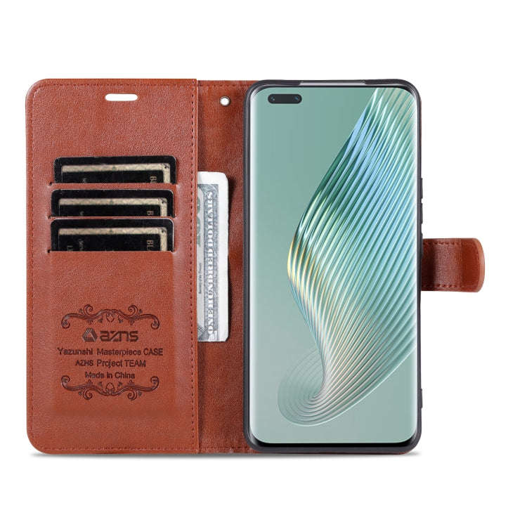 For Honor Magic5 Pro AZNS Sheepskin Texture Flip Leather Phone Case(Brown)