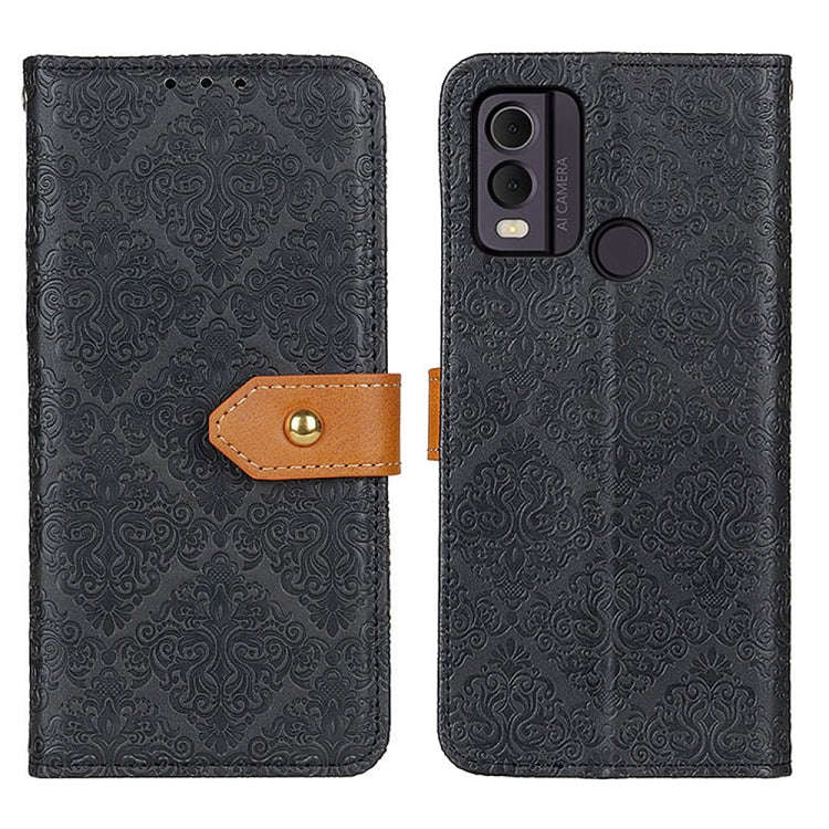 For Nokia C22 4G European Floral Embossed Flip Leather Phone Case(Black)