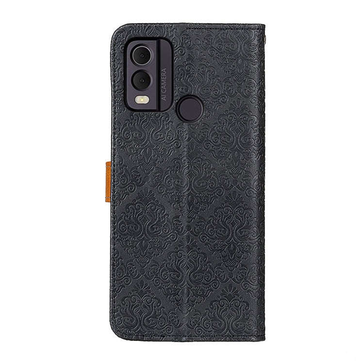 For Nokia C22 4G European Floral Embossed Flip Leather Phone Case(Black)
