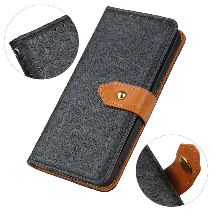 For Nokia C22 4G European Floral Embossed Flip Leather Phone Case(Black)
