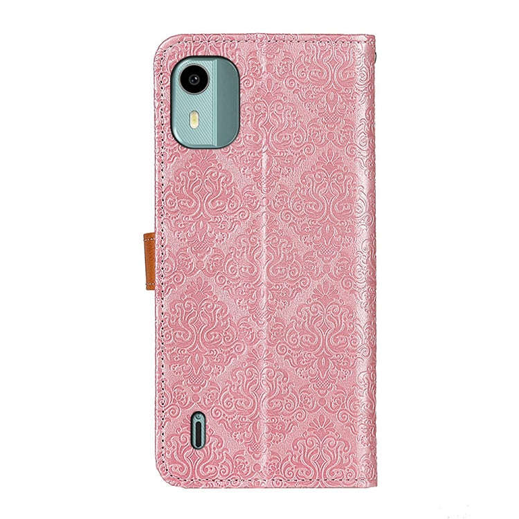 For Nokia C12 4G European Floral Embossed Flip Leather Phone Case(Pink)