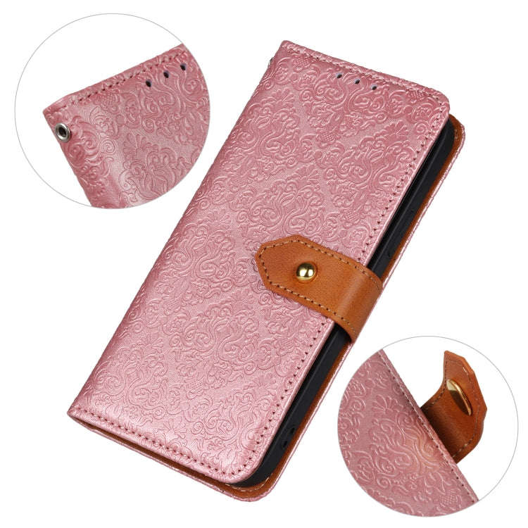 For Nokia C12 4G European Floral Embossed Flip Leather Phone Case(Pink)