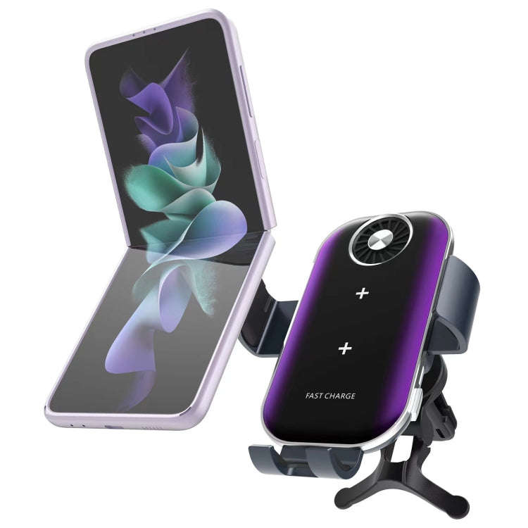 For Samsung Galaxy Z Flip4 / 3 C37 Fan Cooling Dual Coil Car Phone Holder Wireless Charger