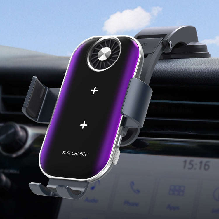 For Samsung Galaxy Z Flip4 / 3 C37 Fan Cooling Dual Coil Car Phone Holder Wireless Charger