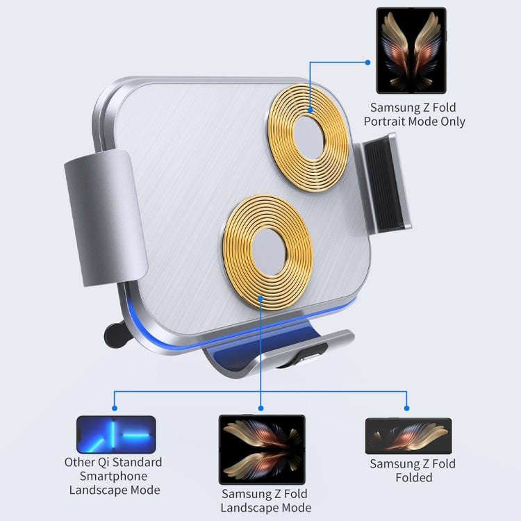 For Samsung Galaxy Z Fold4 / 3 / 2 S8 Dual Coil Car Phone Holder Wireless Charger(Iron Gray)