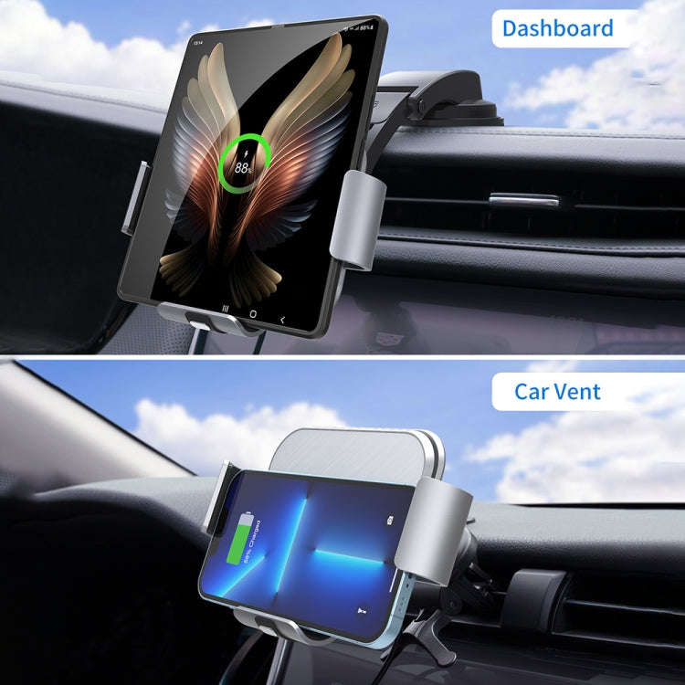 For Samsung Galaxy Z Fold4 / 3 / 2 S8 Dual Coil Car Phone Holder Wireless Charger(Iron Gray)