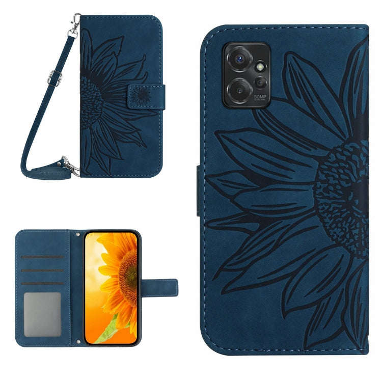 For Motorola Moto G Power 2023 HT04 Skin Feel Sun Flower Embossed Flip Leather Phone Case with La...