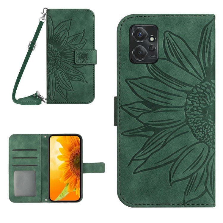 For Motorola Moto G Power 2023 HT04 Skin Feel Sun Flower Embossed Flip Leather Phone Case with La...