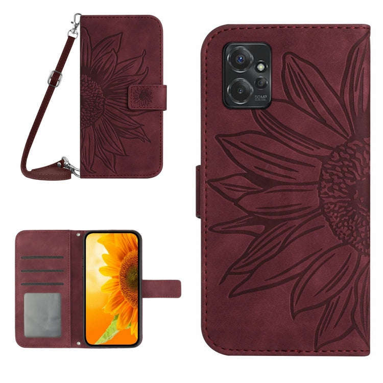 For Motorola Moto G Power 2023 HT04 Skin Feel Sun Flower Embossed Flip Leather Phone Case with La...