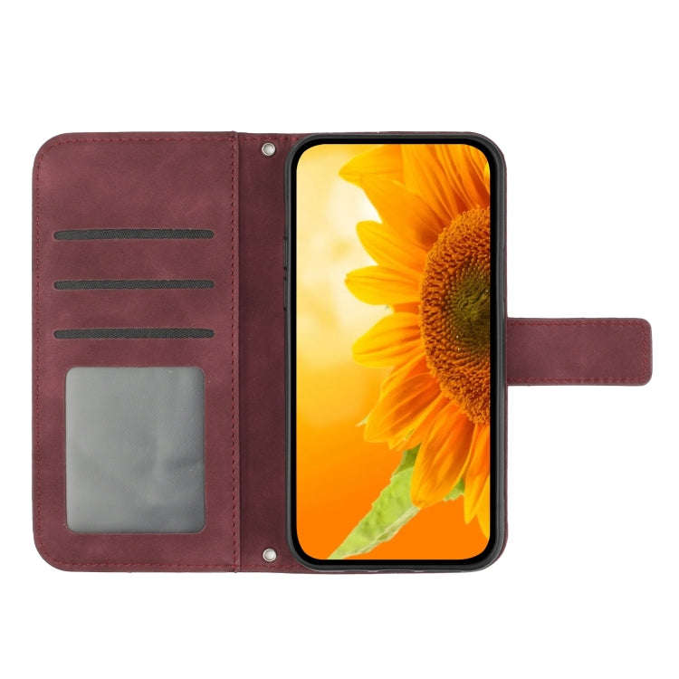 For Motorola Moto G Power 2023 HT04 Skin Feel Sun Flower Embossed Flip Leather Phone Case with La...