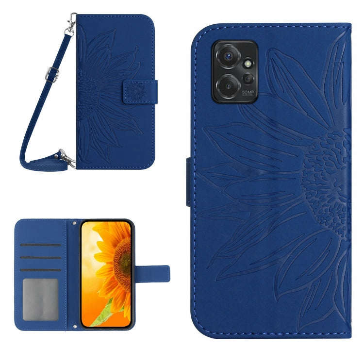 For Motorola Moto G Power 2023 HT04 Skin Feel Sun Flower Embossed Flip Leather Phone Case with La...