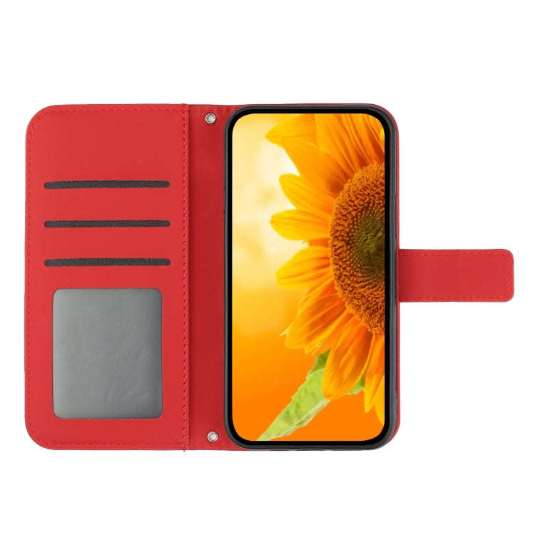 For Sony Xperia 1 V HT04 Skin Feel Sun Flower Embossed Flip Leather Phone Case with Lanyard(Red)