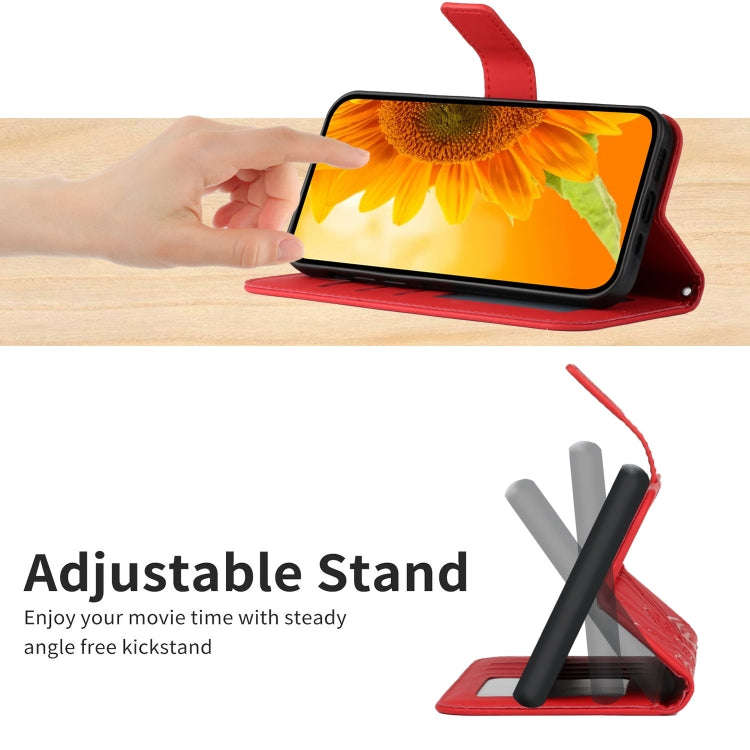 For Sony Xperia 1 V HT04 Skin Feel Sun Flower Embossed Flip Leather Phone Case with Lanyard(Red)