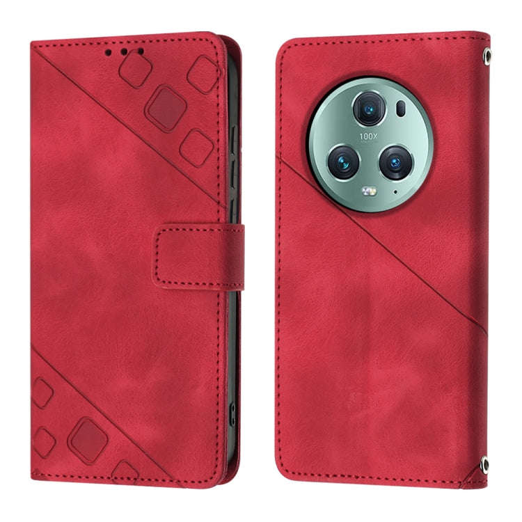 For Honor Magic5 Pro Skin-feel Embossed Leather Phone Case(Red)