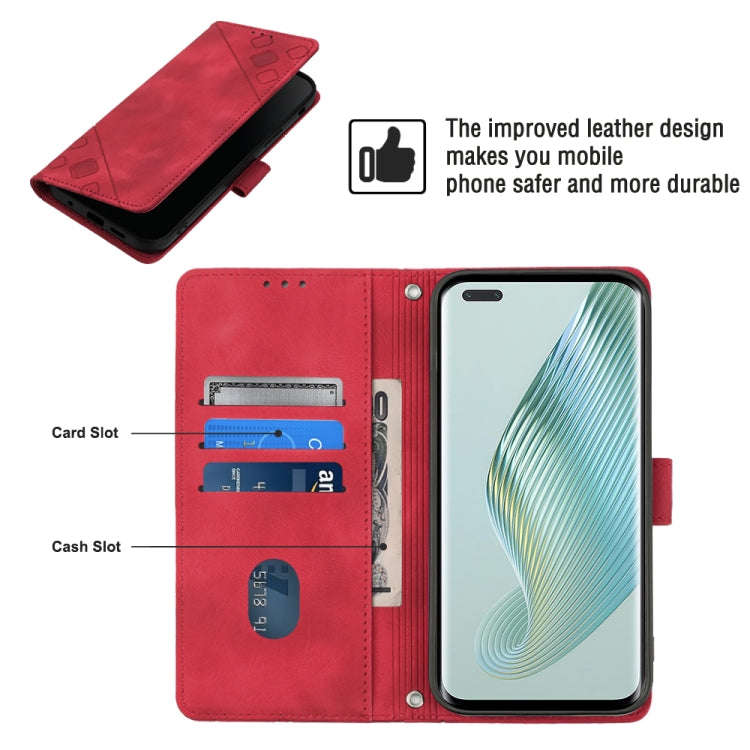 For Honor Magic5 Pro Skin-feel Embossed Leather Phone Case(Red)