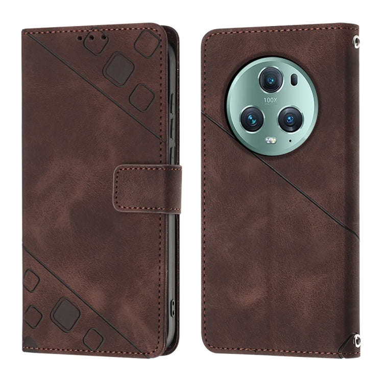 For Honor Magic5 Pro Skin-feel Embossed Leather Phone Case(Brown)