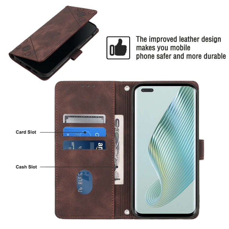 For Honor Magic5 Pro Skin-feel Embossed Leather Phone Case(Brown)