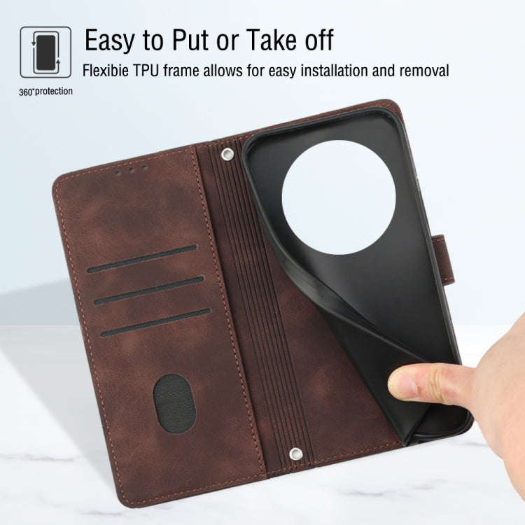 For Honor Magic5 Pro Skin-feel Embossed Leather Phone Case(Brown)