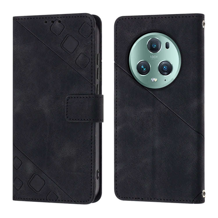 For Honor Magic5 Pro Skin-feel Embossed Leather Phone Case(Black)