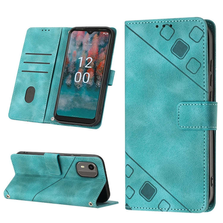 For Nokia C12 Skin-feel Embossed Leather Phone Case(Green)