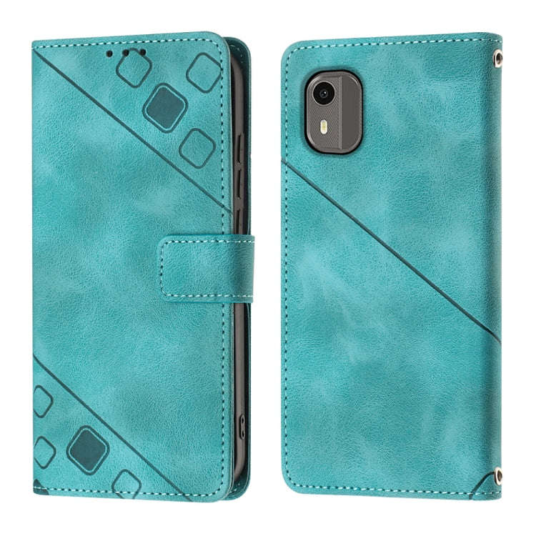 For Nokia C12 Skin-feel Embossed Leather Phone Case(Green)