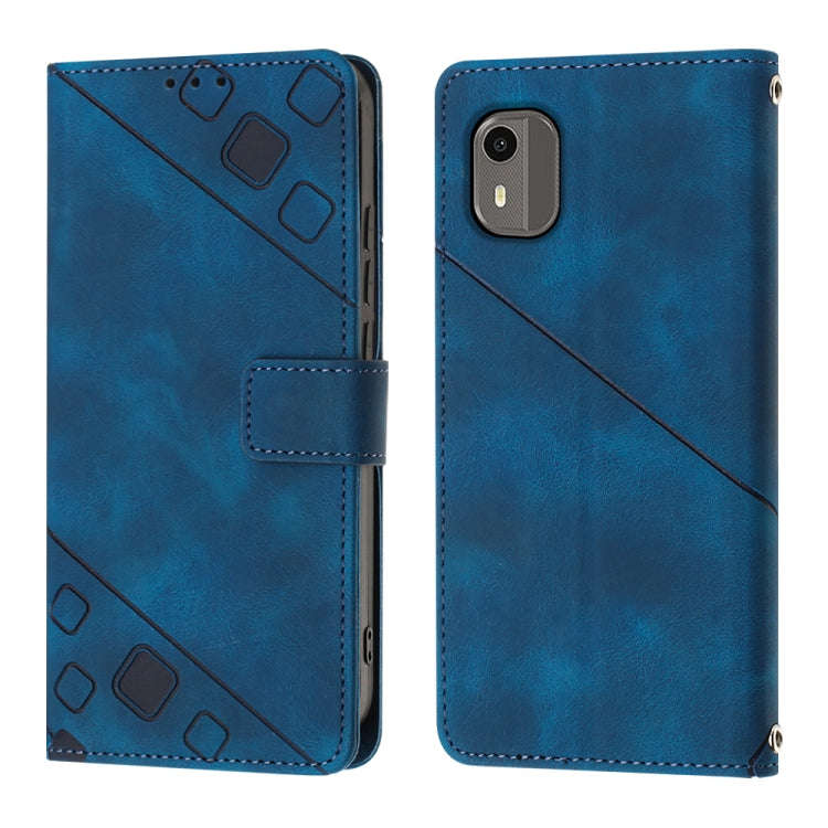 For Nokia C12 Skin-feel Embossed Leather Phone Case(Blue)