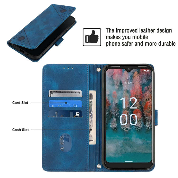 For Nokia C12 Skin-feel Embossed Leather Phone Case(Blue)