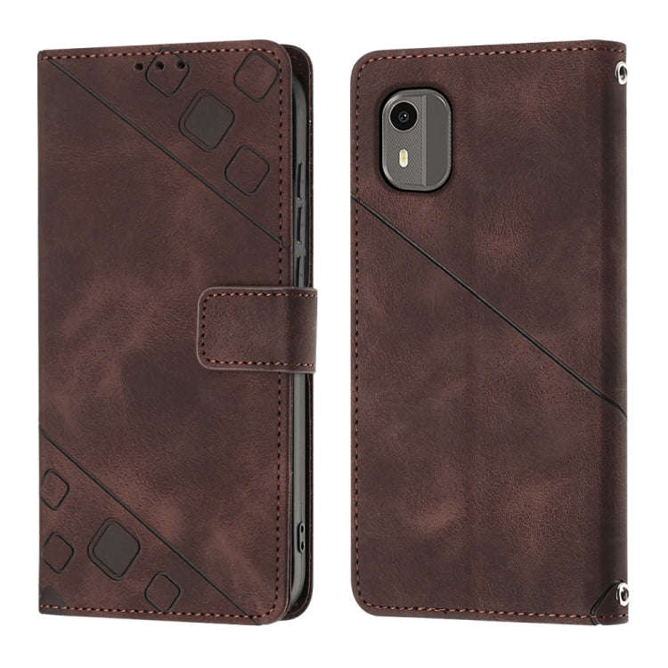 For Nokia C12 Skin-feel Embossed Leather Phone Case(Brown)