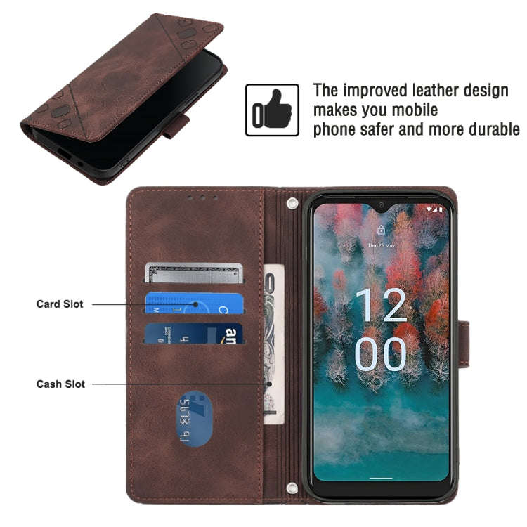 For Nokia C12 Skin-feel Embossed Leather Phone Case(Brown)
