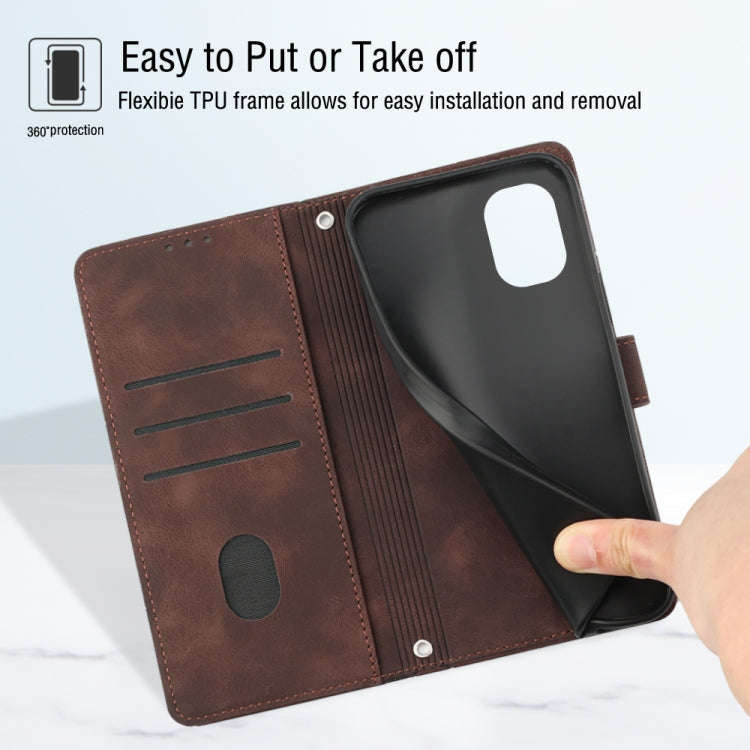 For Nokia C12 Skin-feel Embossed Leather Phone Case(Brown)