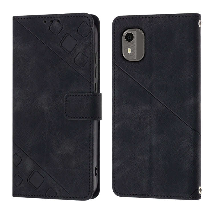 For Nokia C12 Skin-feel Embossed Leather Phone Case(Black)