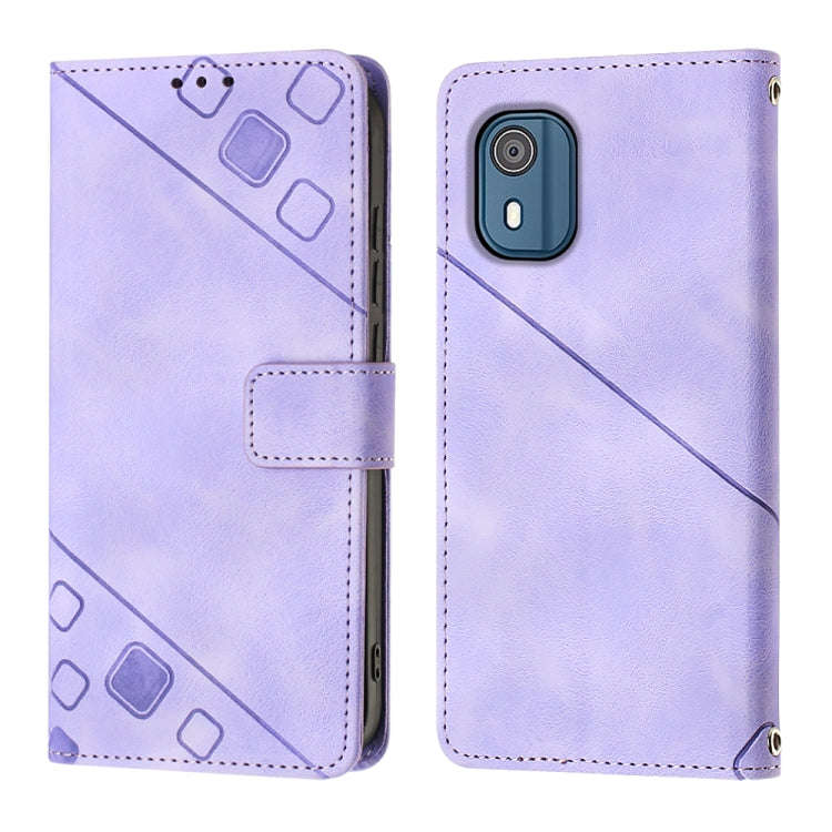 For Nokia C02 Skin-feel Embossed Leather Phone Case(Light Purple)