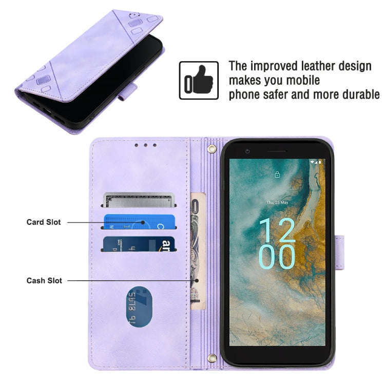 For Nokia C02 Skin-feel Embossed Leather Phone Case(Light Purple)
