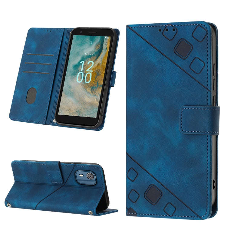 For Nokia C02 Skin-feel Embossed Leather Phone Case(Blue)