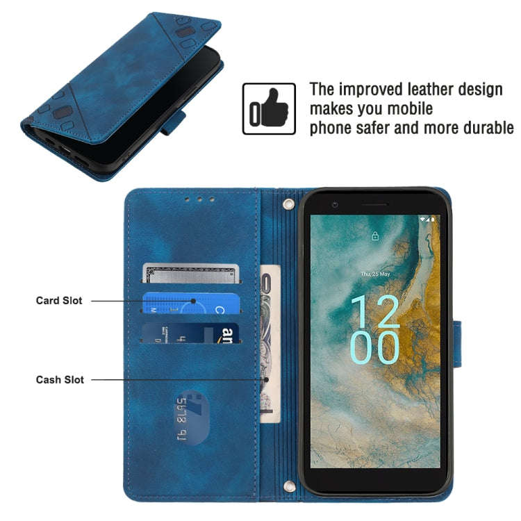 For Nokia C02 Skin-feel Embossed Leather Phone Case(Blue)