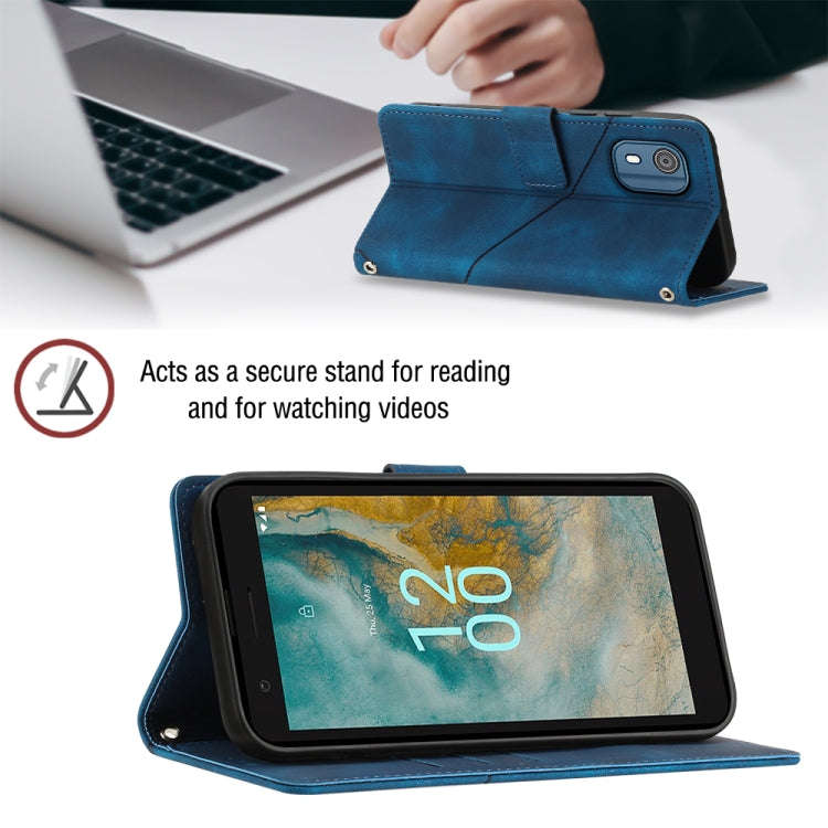 For Nokia C02 Skin-feel Embossed Leather Phone Case(Blue)