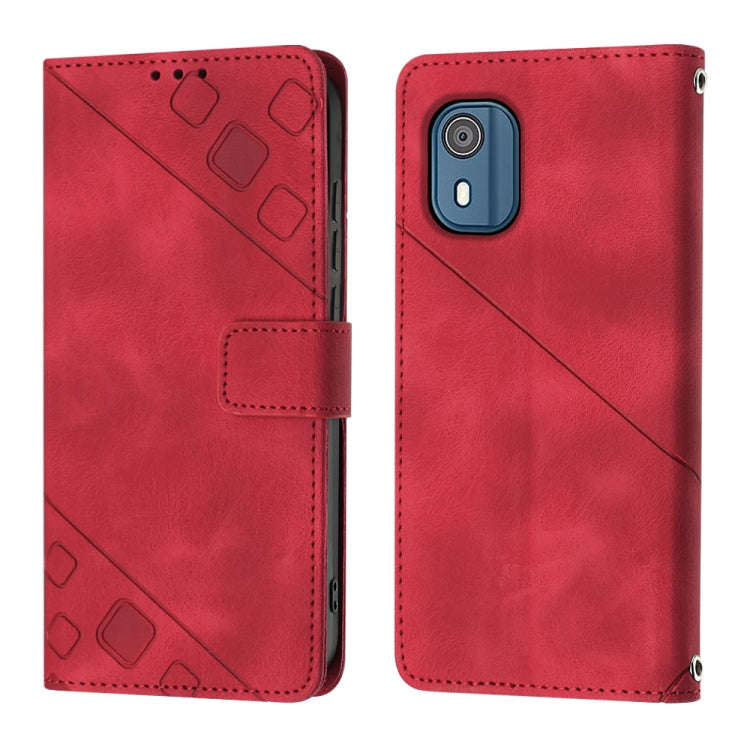 For Nokia C02 Skin-feel Embossed Leather Phone Case(Red)