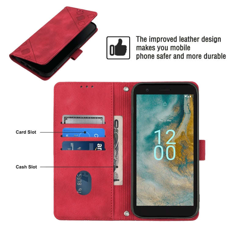 For Nokia C02 Skin-feel Embossed Leather Phone Case(Red)