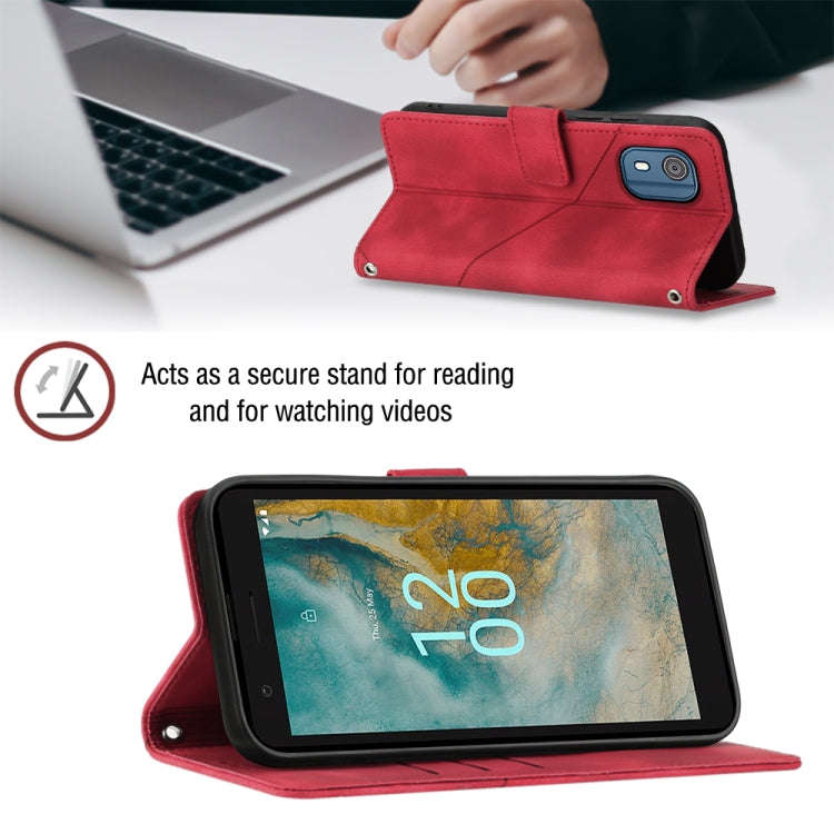 For Nokia C02 Skin-feel Embossed Leather Phone Case(Red)