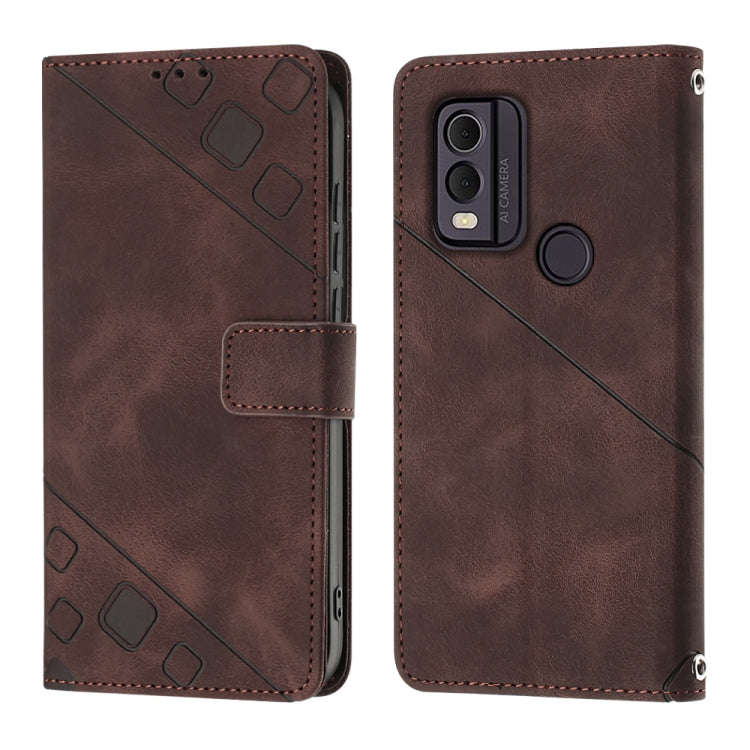 For Nokia C22 Skin-feel Embossed Leather Phone Case(Brown)