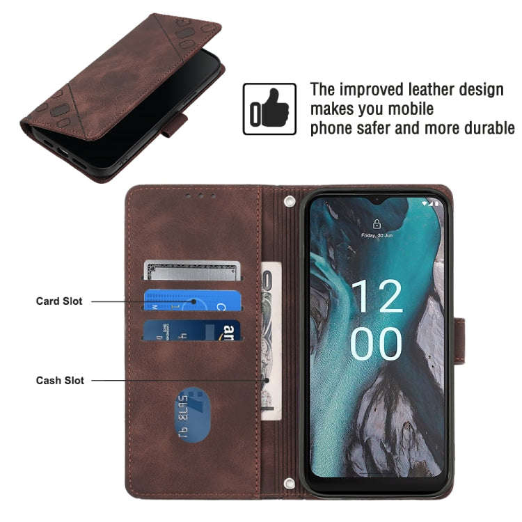 For Nokia C22 Skin-feel Embossed Leather Phone Case(Brown)