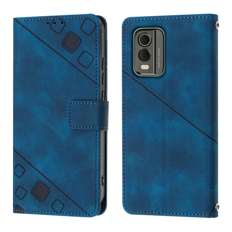 For Nokia C32 Skin-feel Embossed Leather Phone Case(Blue)