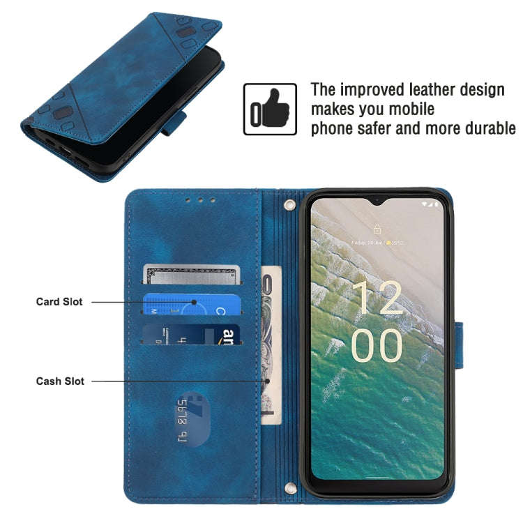 For Nokia C32 Skin-feel Embossed Leather Phone Case(Blue)