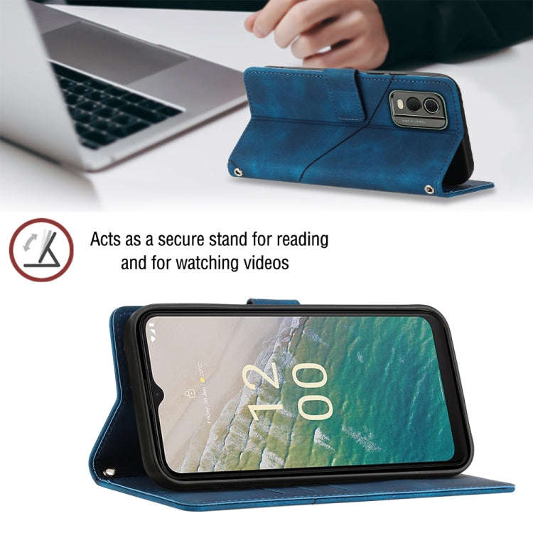 For Nokia C32 Skin-feel Embossed Leather Phone Case(Blue)